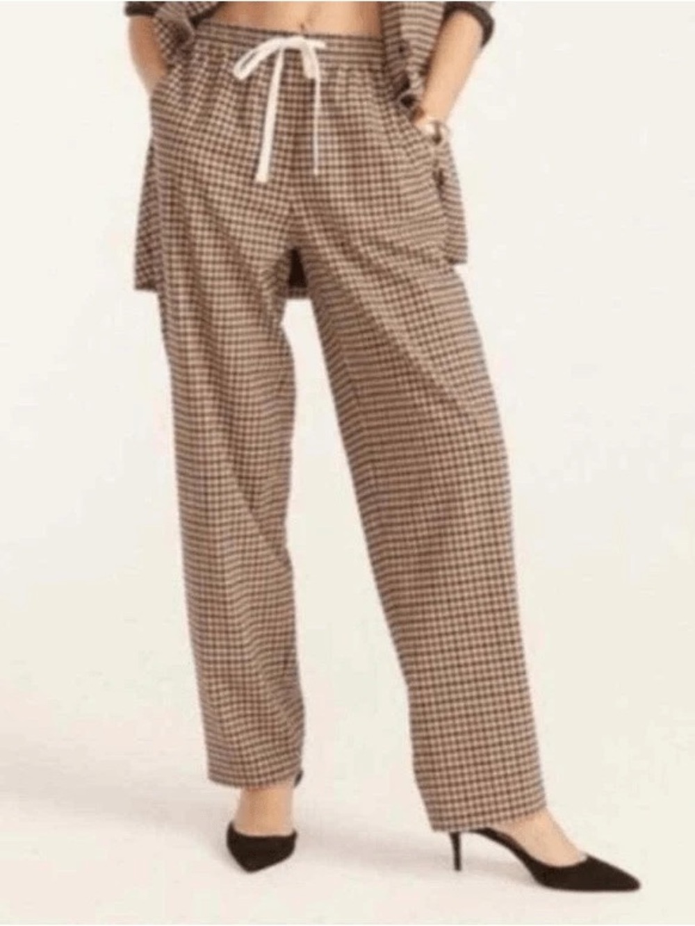 J. Crew Brown & Black Houndstooth Drawstring Trousers